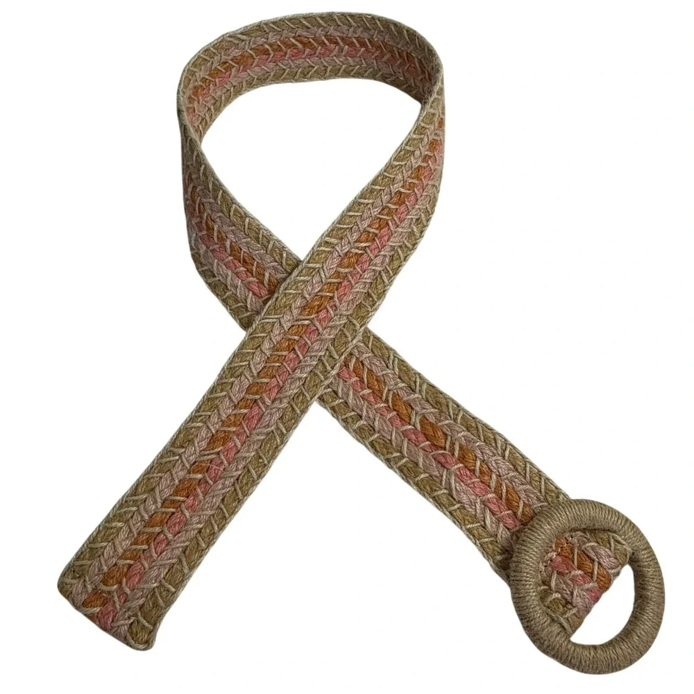 Zara‎ Braided Jute Belt Womens L Woven Boho Wide Festival Coastal Beachy Earthy